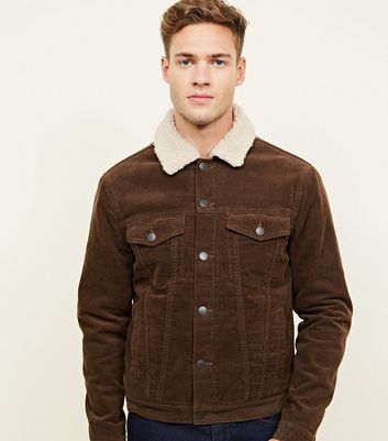 Dark Brown Borg Lined Corduroy Jacket | New Look