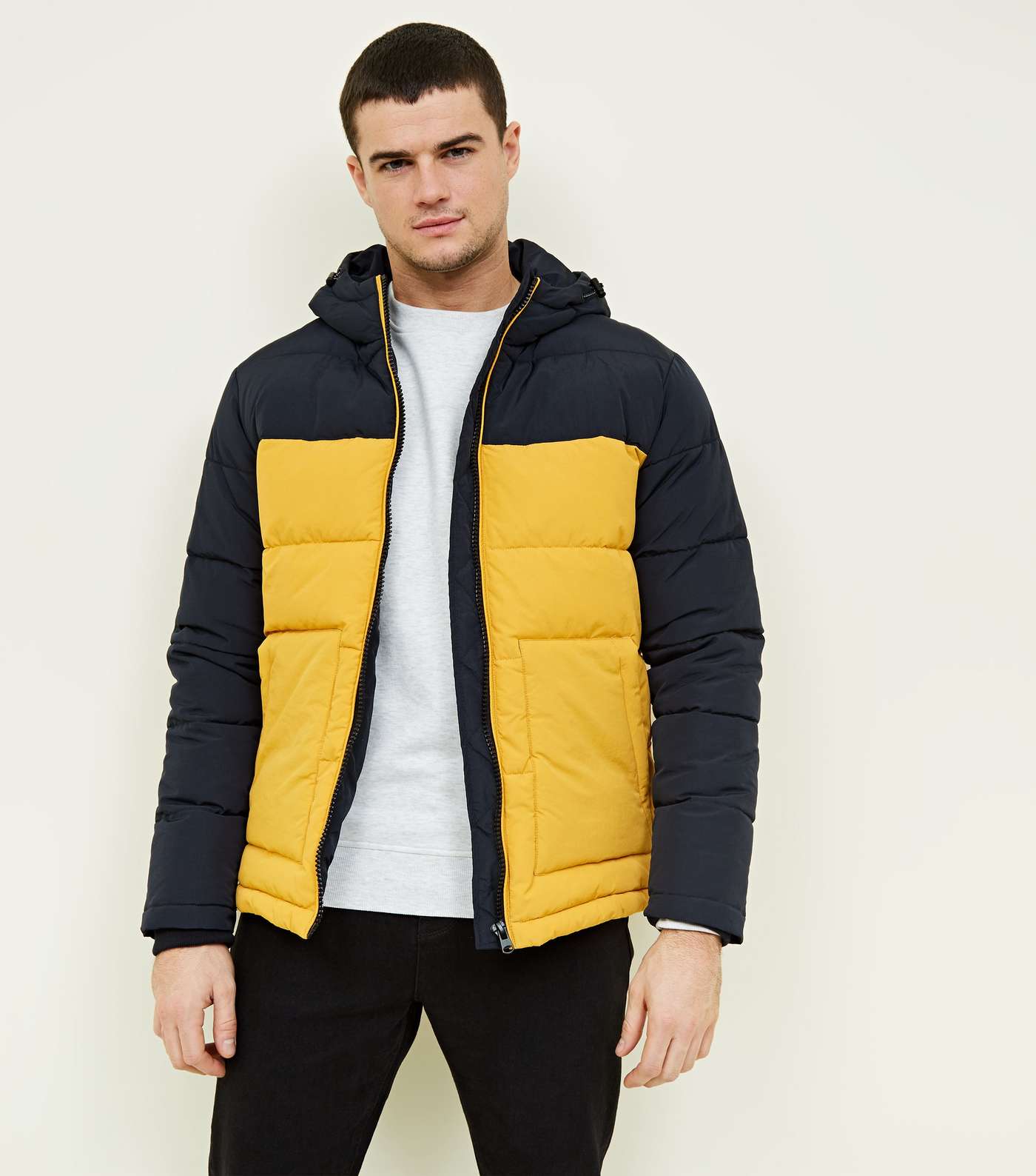 Yellow and Navy Colour Block Puffer Jacket