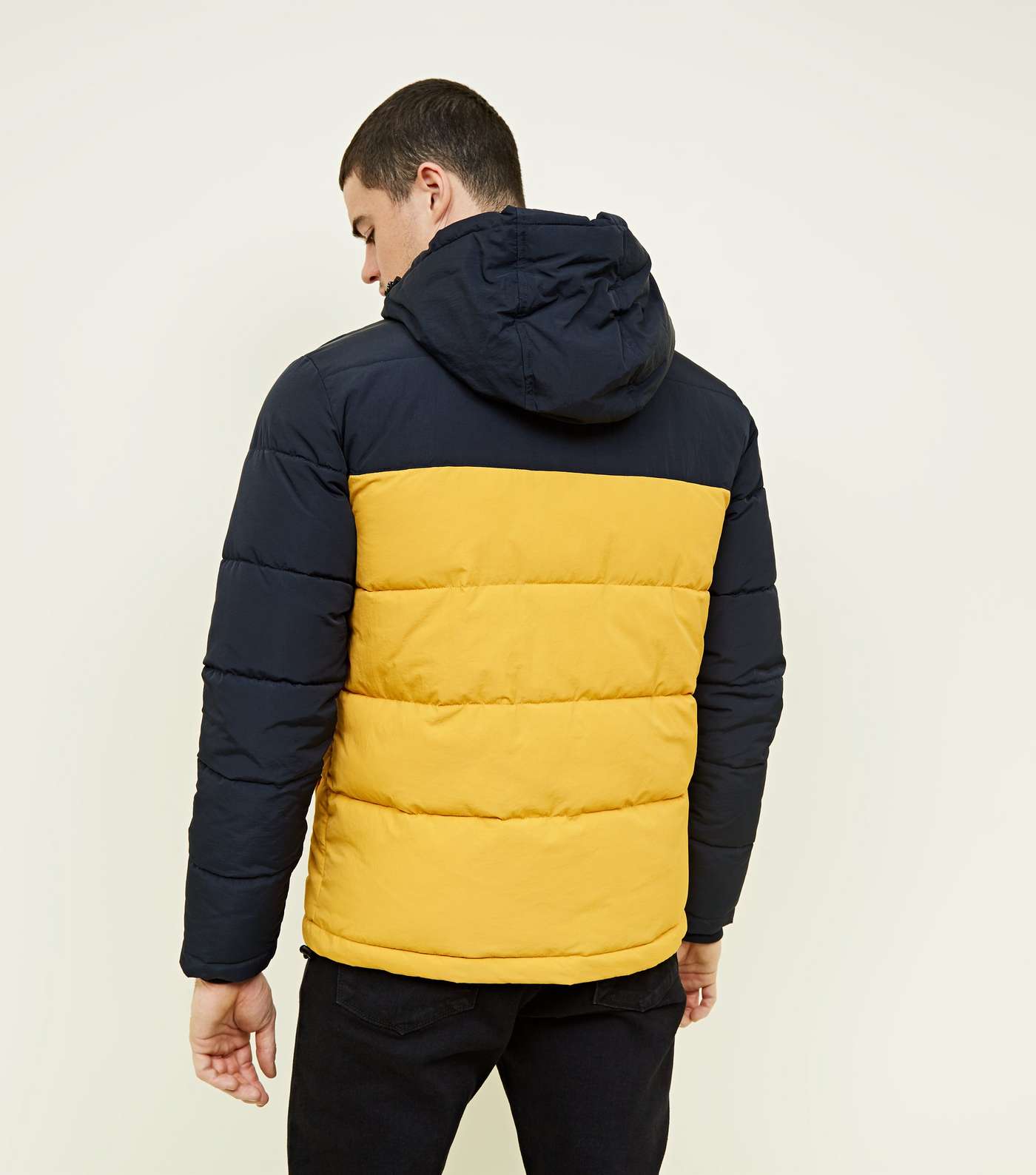 Yellow and Navy Colour Block Puffer Jacket Image 3
