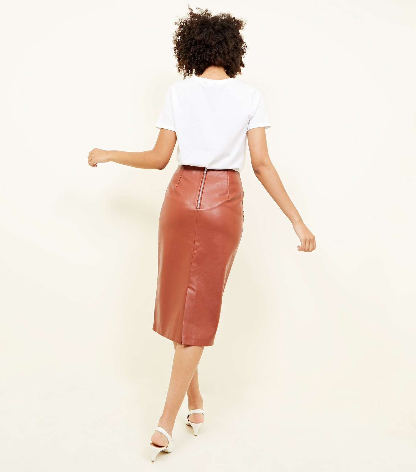 Tan Leather-Look Pencil Skirt Image 3