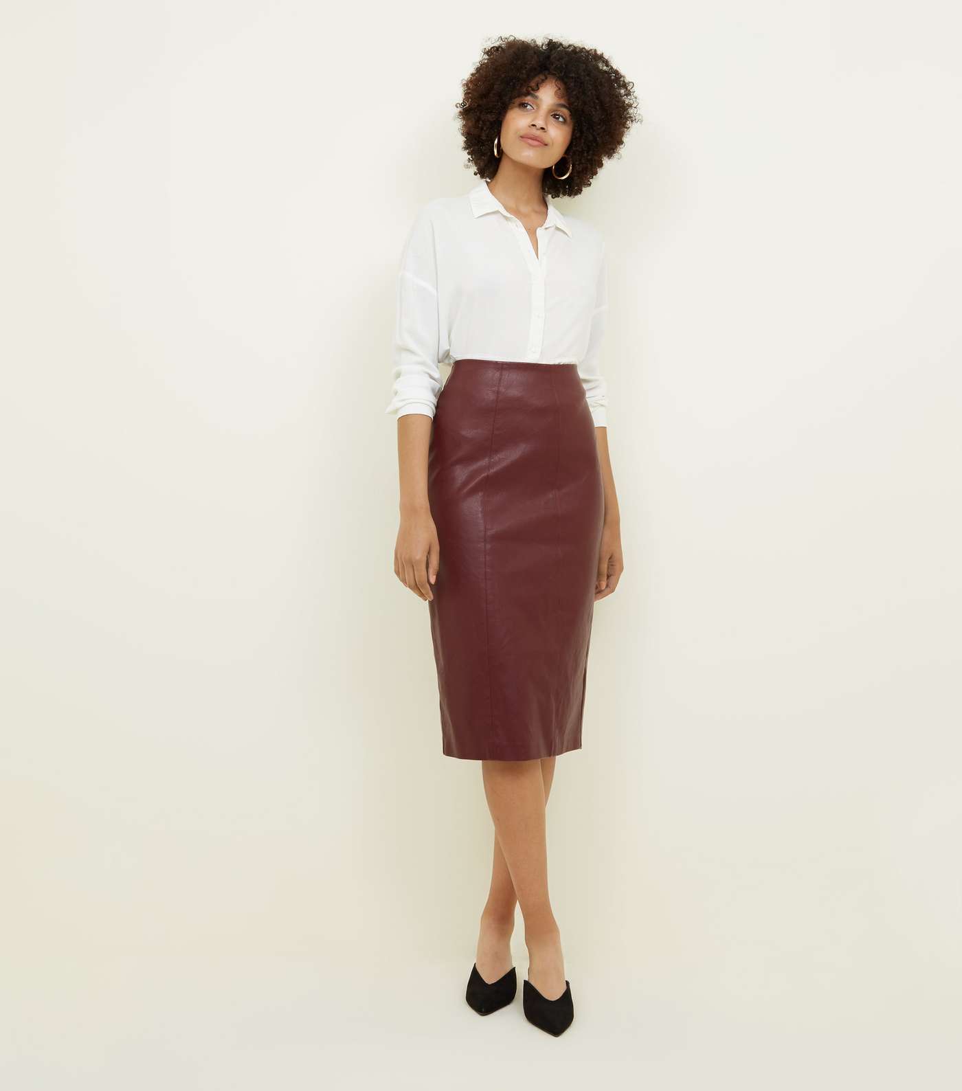 Burgundy Leather-Look Pencil Skirt Image 2