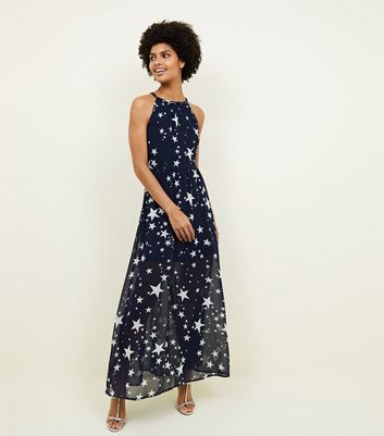 navy star print dress