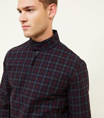 Navy Check Harrington Jacket New Look