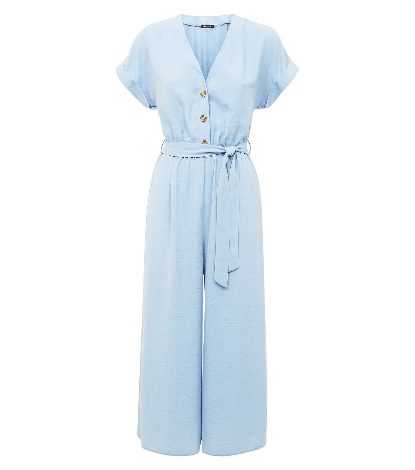 Blue Linen-Look Button Up Culotte Jumpsuit Image 4