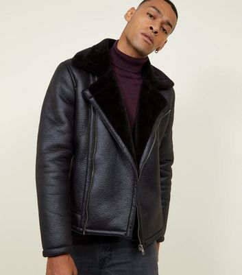 faux shearling jacket mens black