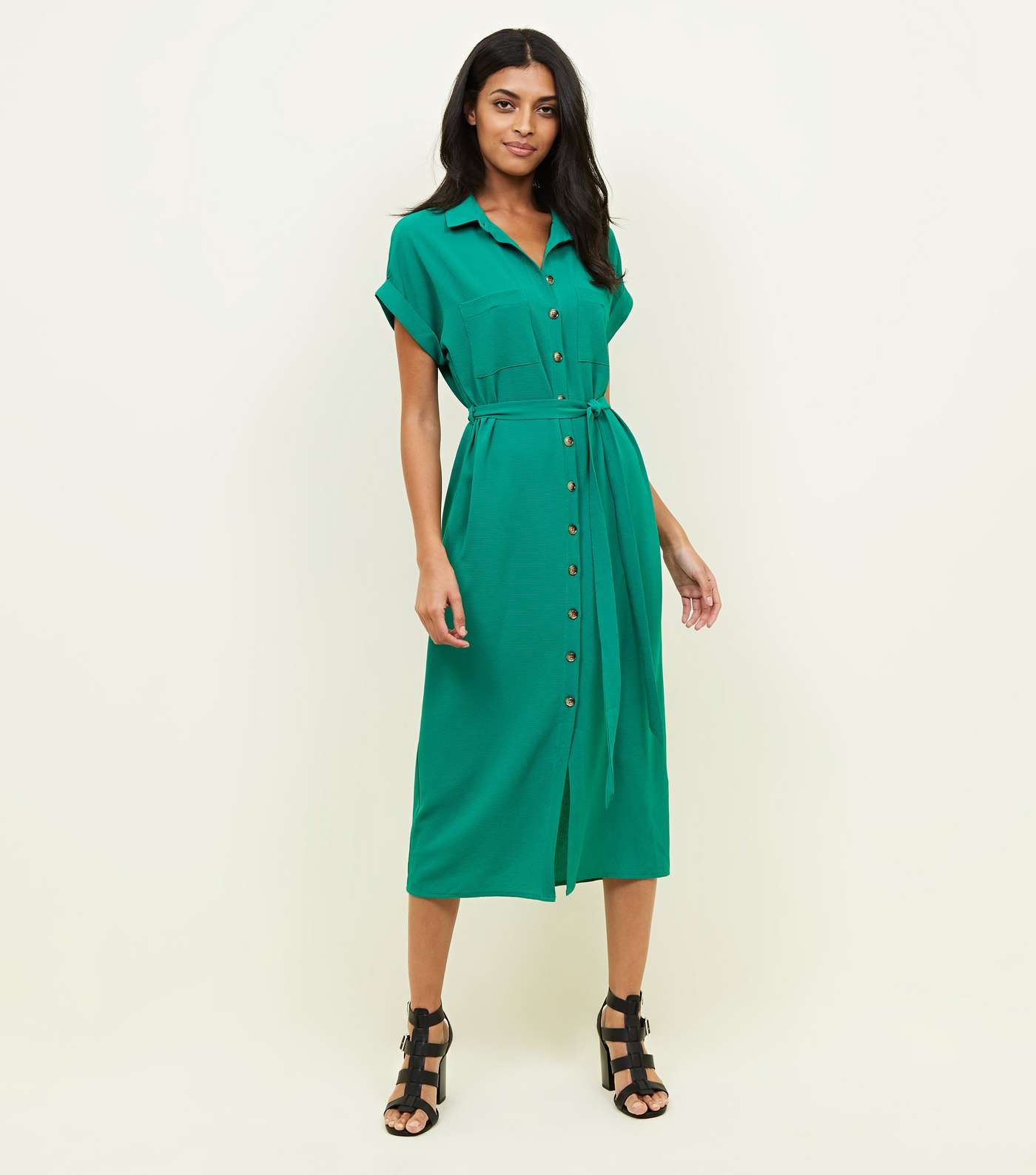 Green Midi Shirt Dress Image 2