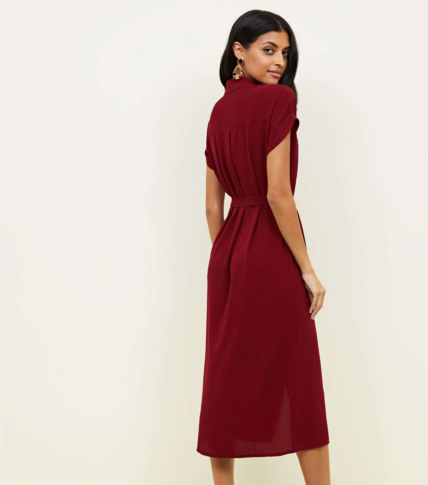 Burgundy Midi Shirt Dress Image 3