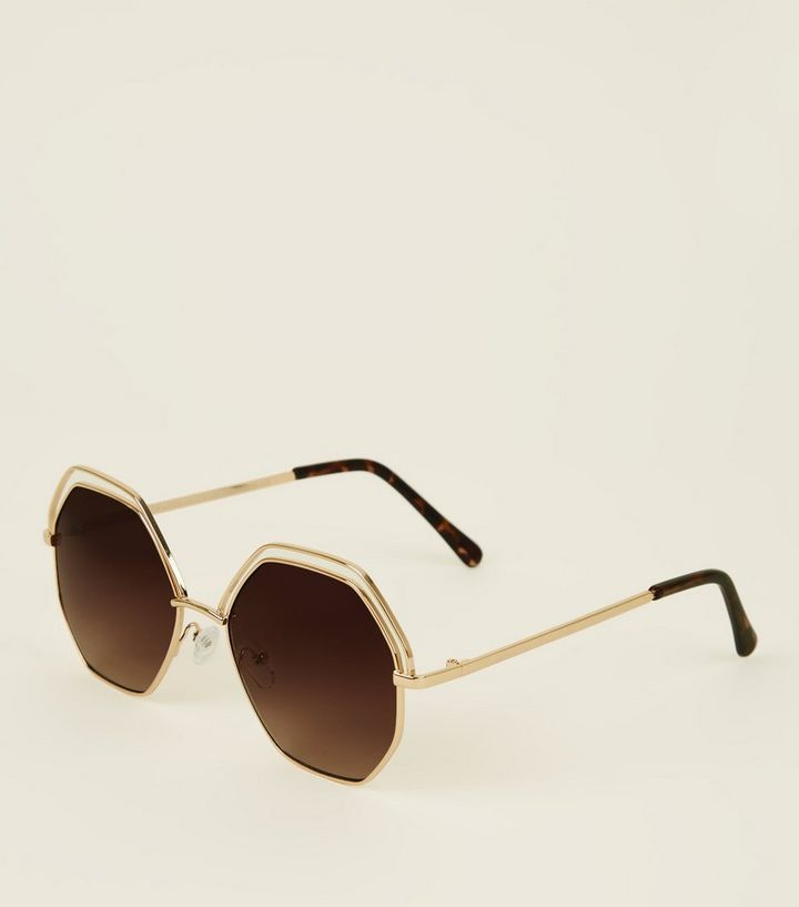 gold hectagon lens sunglasses new look