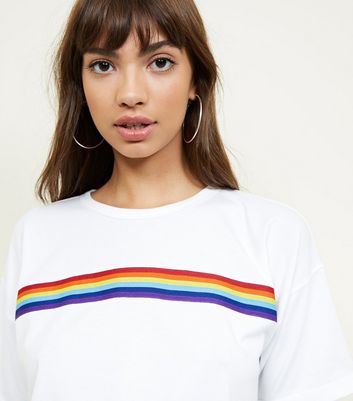 White Rainbow Stripe Tape Cropped T 
