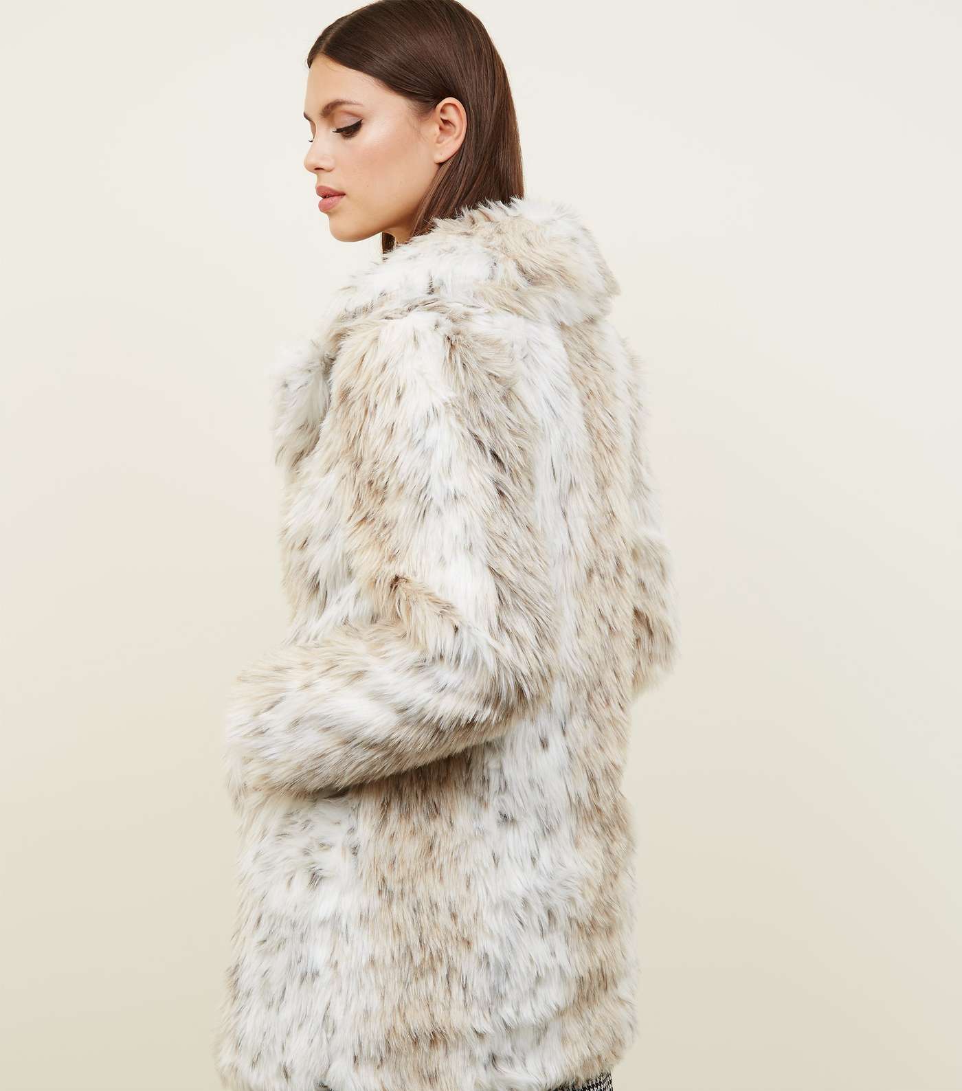 Cream Leopard Print Faux Fur Coat Image 5