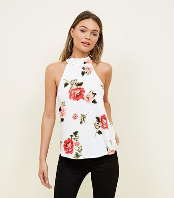 White Floral Print High Neck Top | New Look