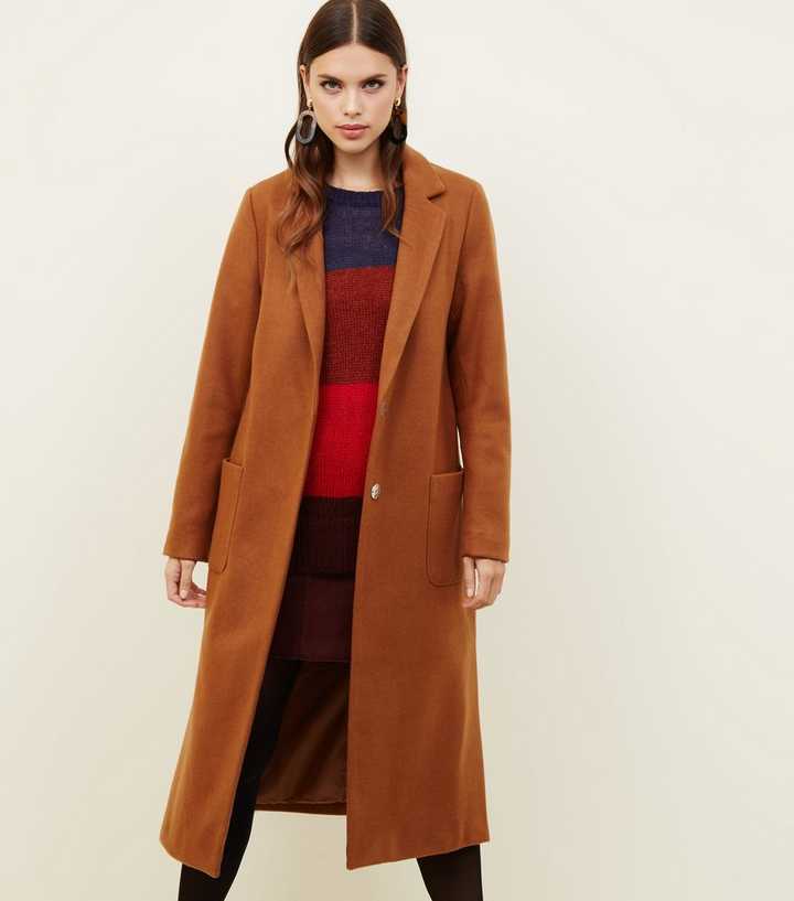 Tan Bar Back Revere Collar Maxi Coat
