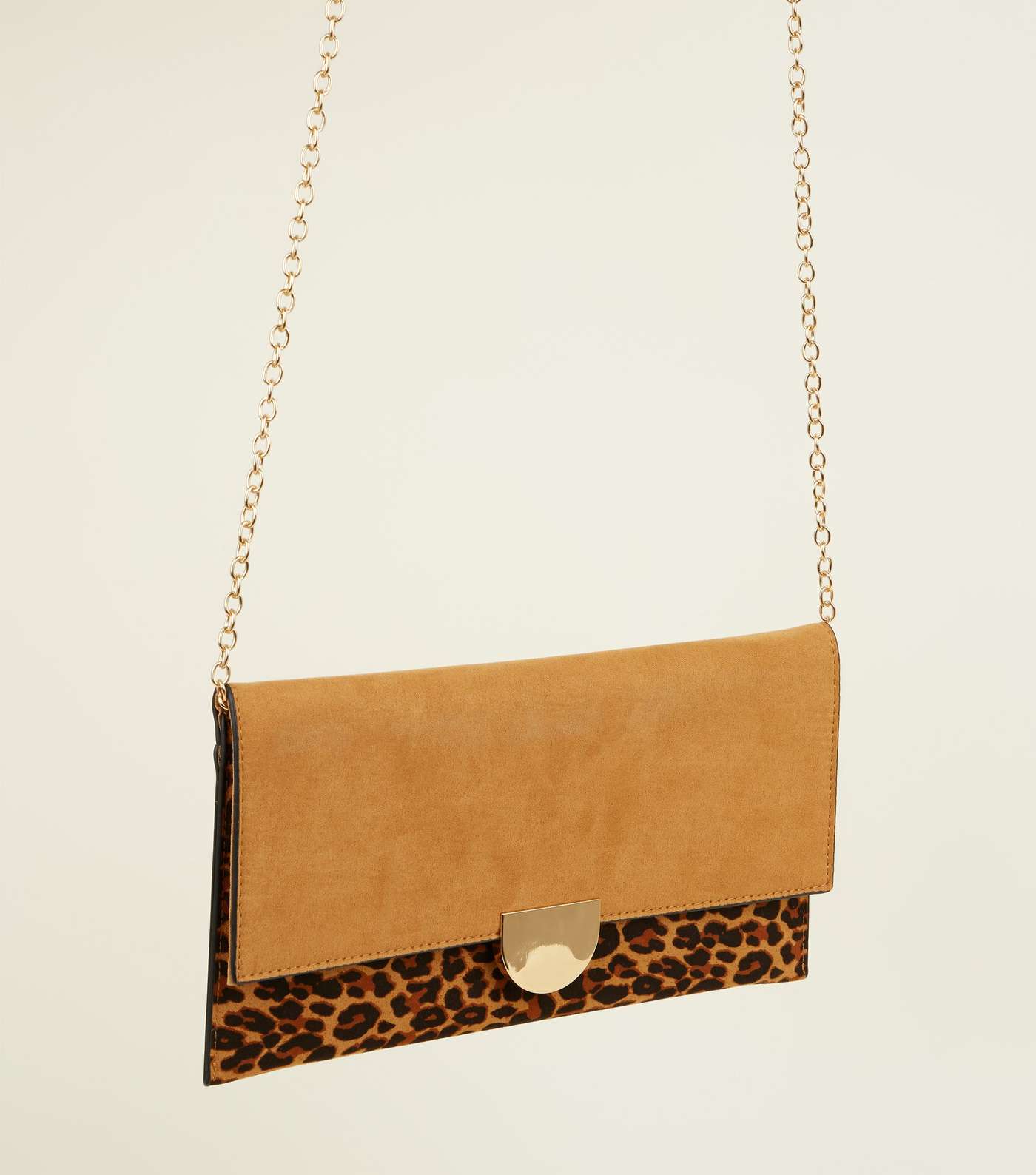 Brown Leopard Print Contrast Clutch Bag Image 3