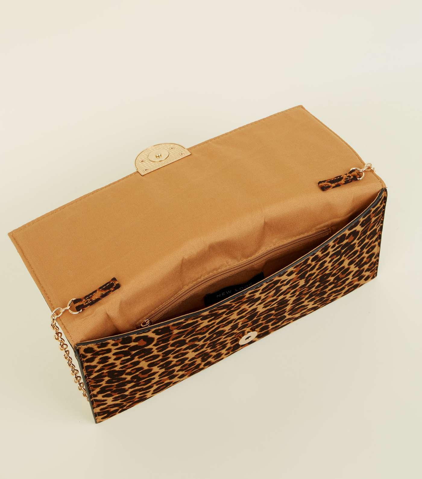 Brown Leopard Print Contrast Clutch Bag Image 5