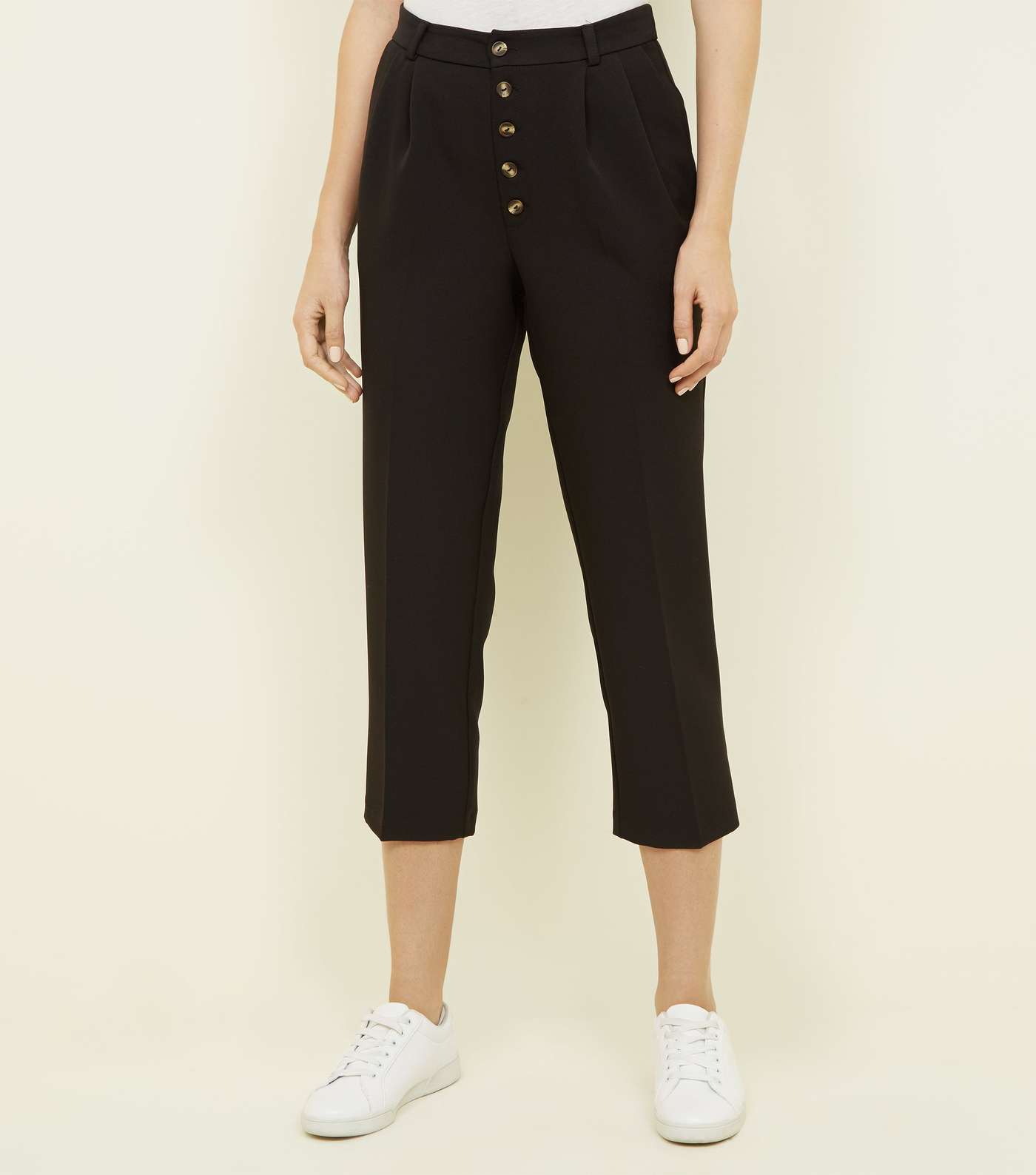 Black Button Front Tapered Trousers Image 2