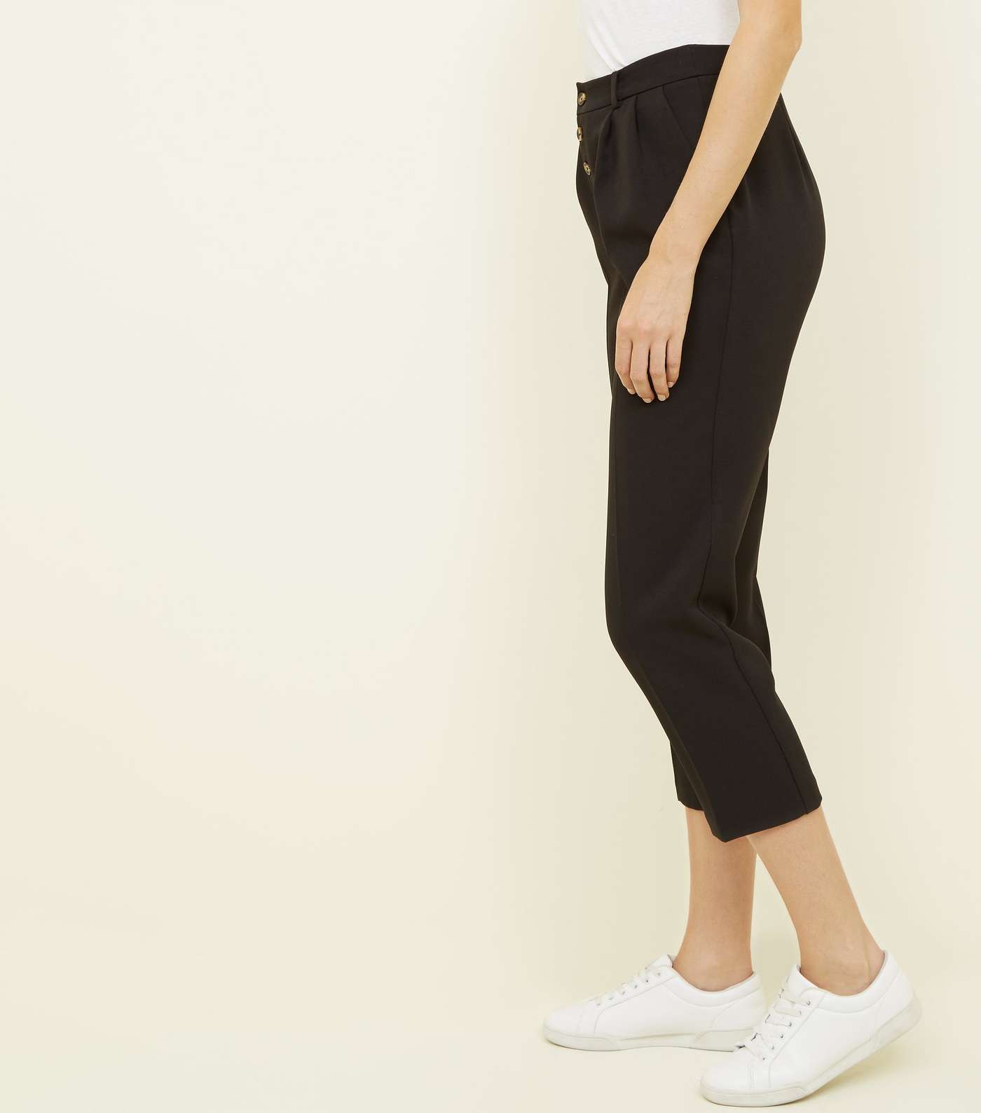 Black Button Front Tapered Trousers Image 6