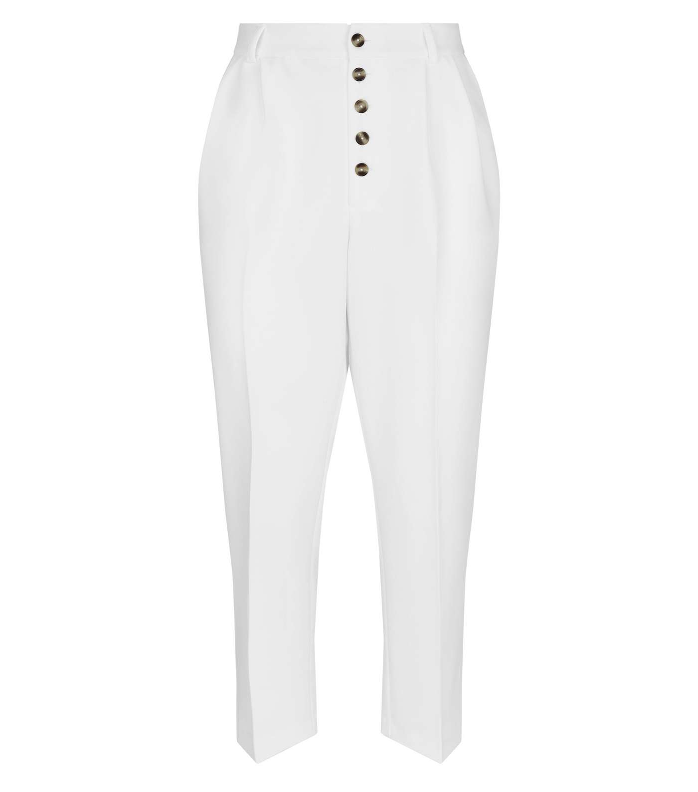 White Button Front Tapered Trousers Image 4