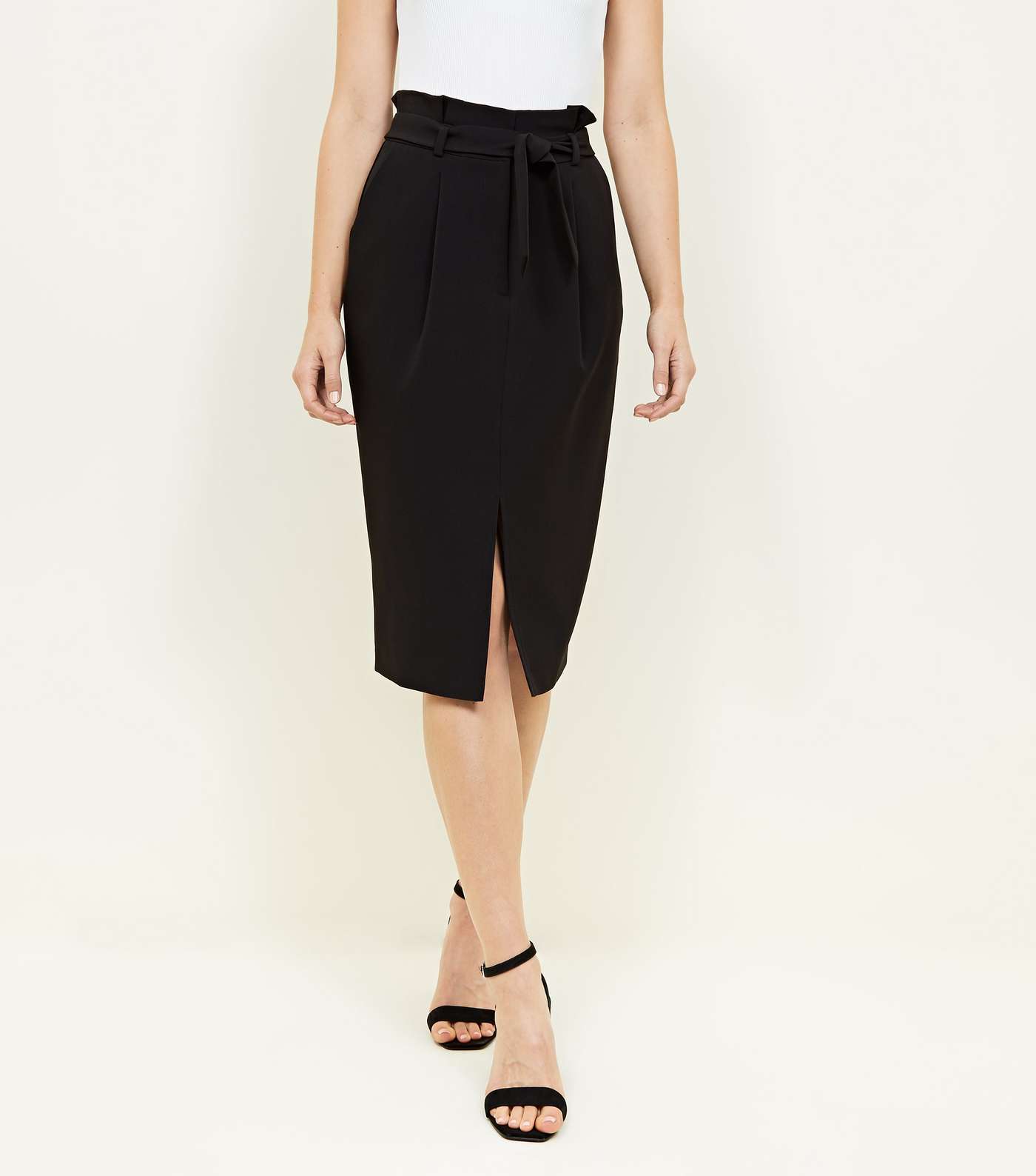Black Tie Waist Paperbag Pencil Skirt Image 2