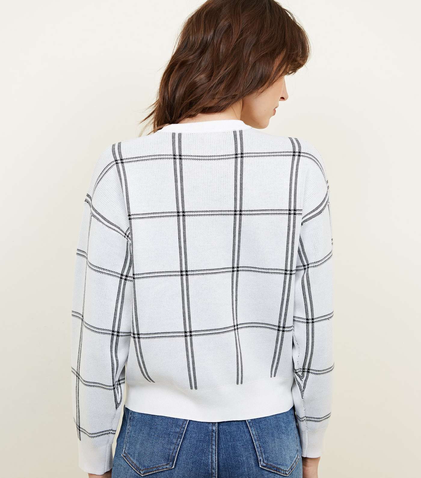 Off White Check Knitted Jumper  Image 3
