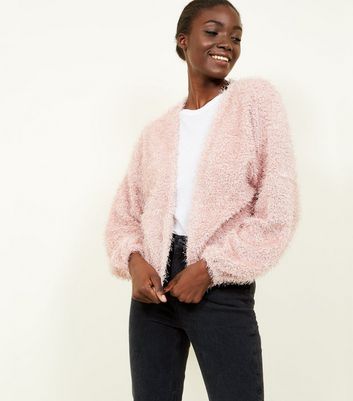 Pale Pink Fine Knit Fluffy Cardigan New Look