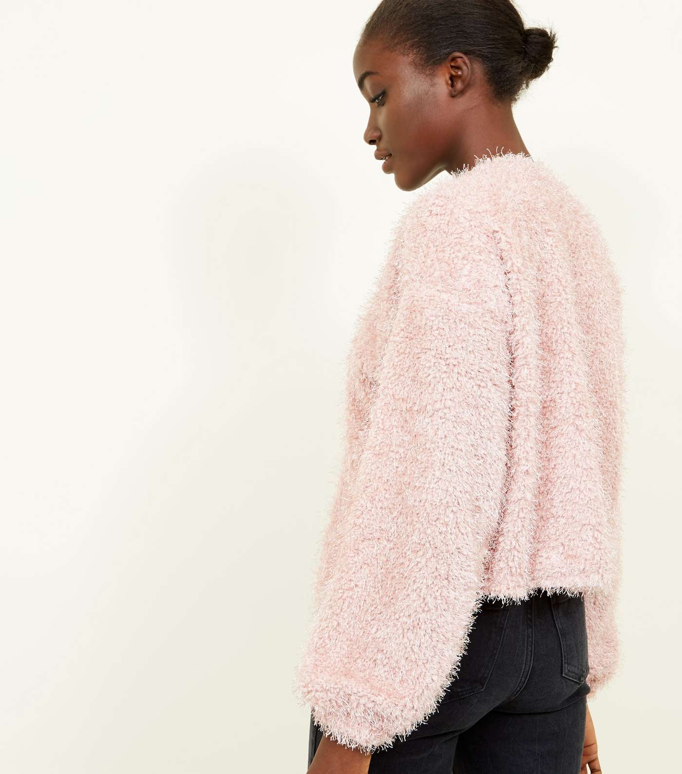 Pale Pink Fine Knit Fluffy Cardigan Image 3