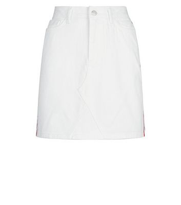 white high waisted denim skirt