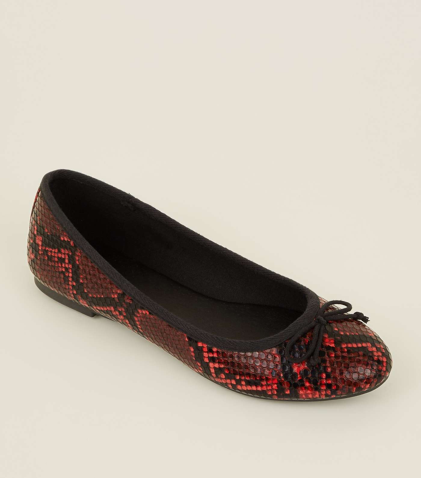 Red Faux Snake Bow Front Ballet Pumps