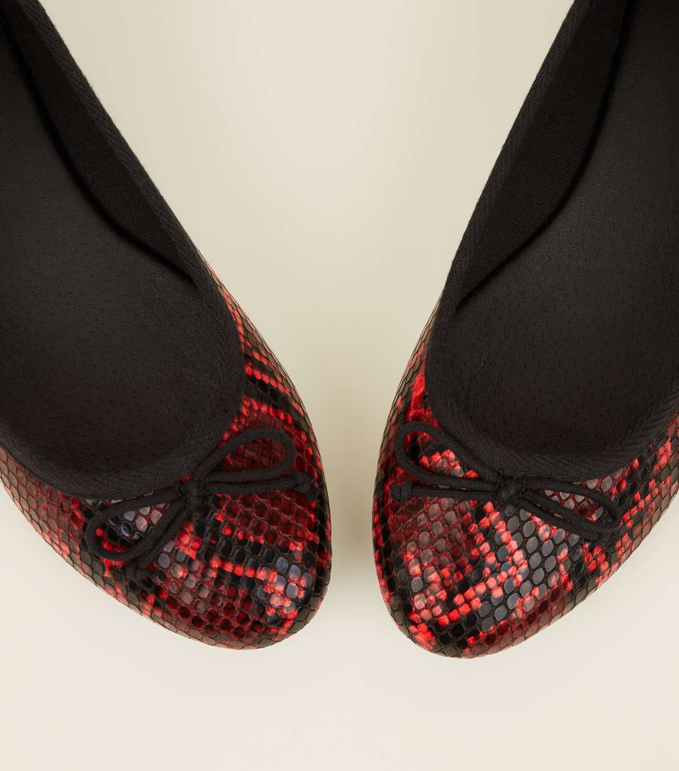 Red Faux Snake Bow Front Ballet Pumps Image 3