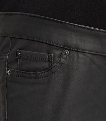 Image of Maternity Black Leather-Look Over Bump Jeggings New Look