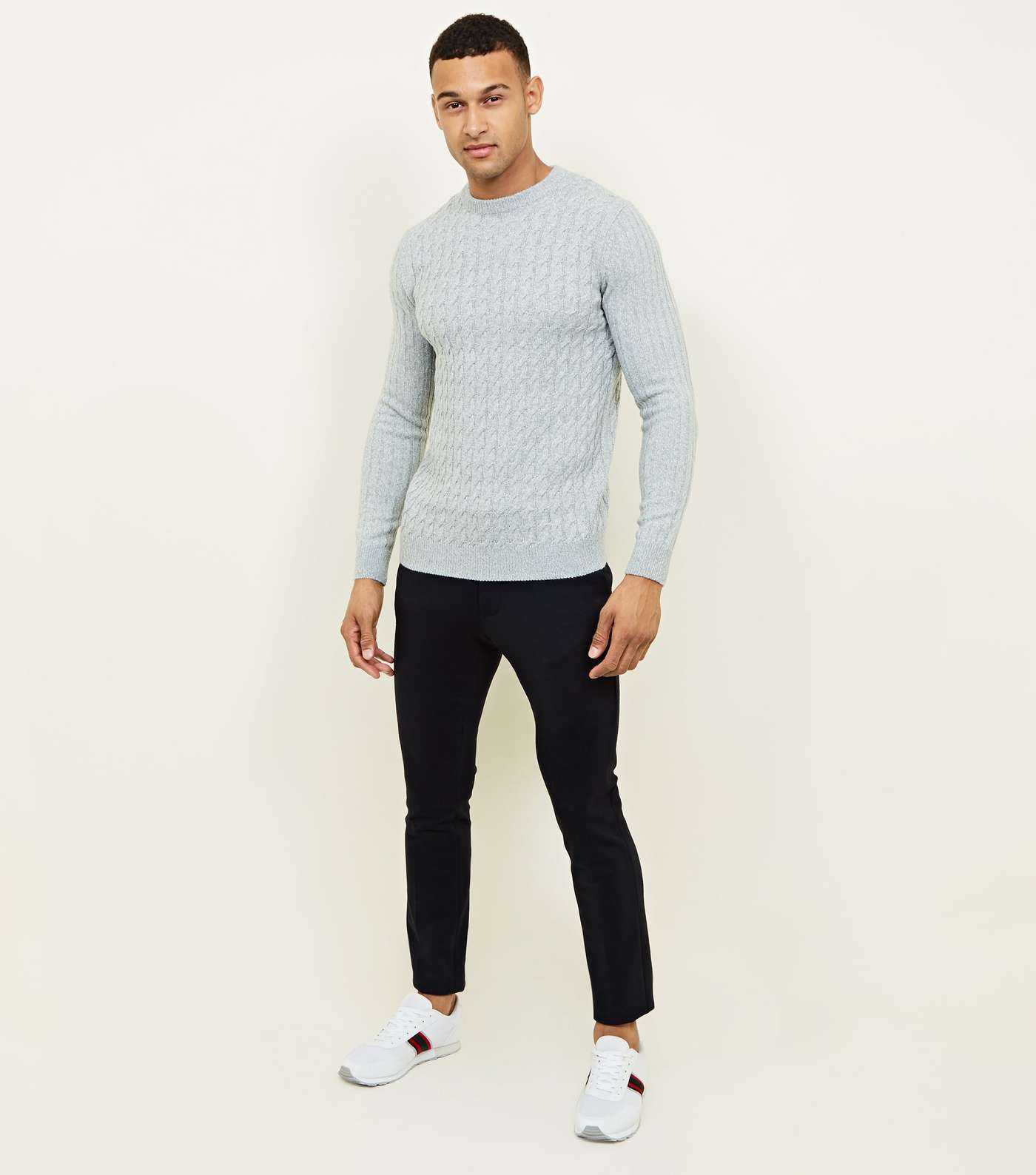 Grey Cable Knit Long Sleeve Jumper Image 2