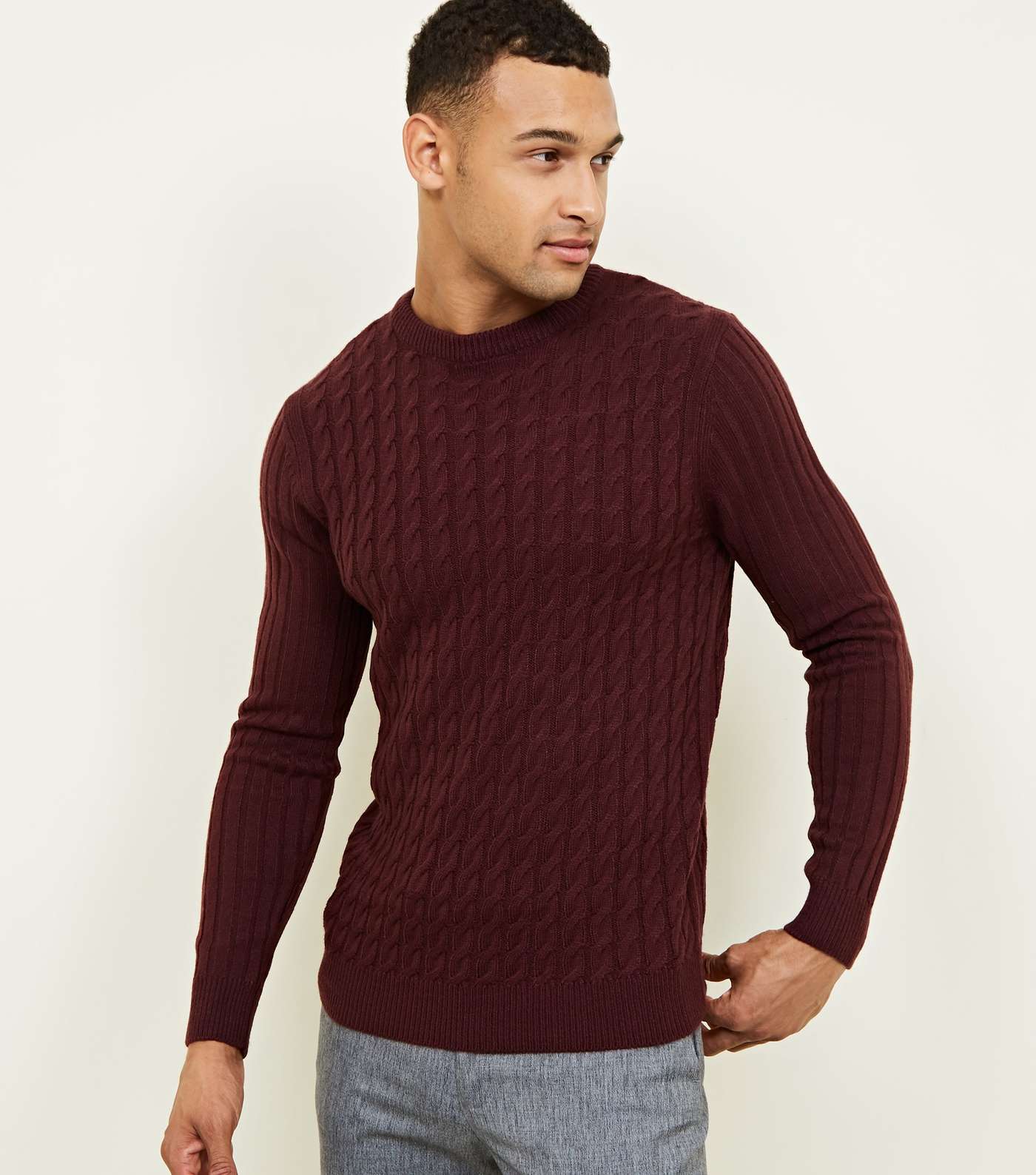 Burgundy Cable Knit Long Sleeve Jumper