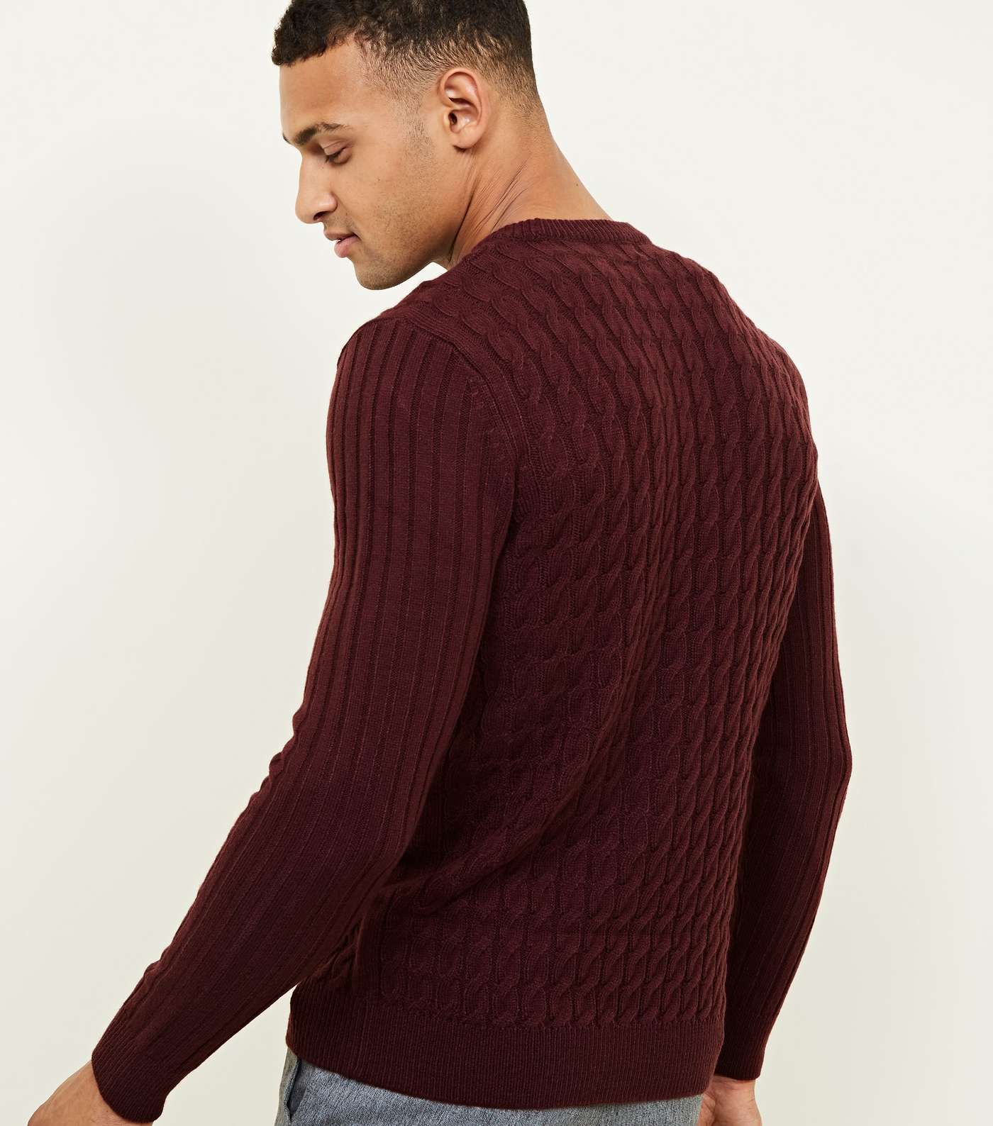 Burgundy Cable Knit Long Sleeve Jumper Image 3