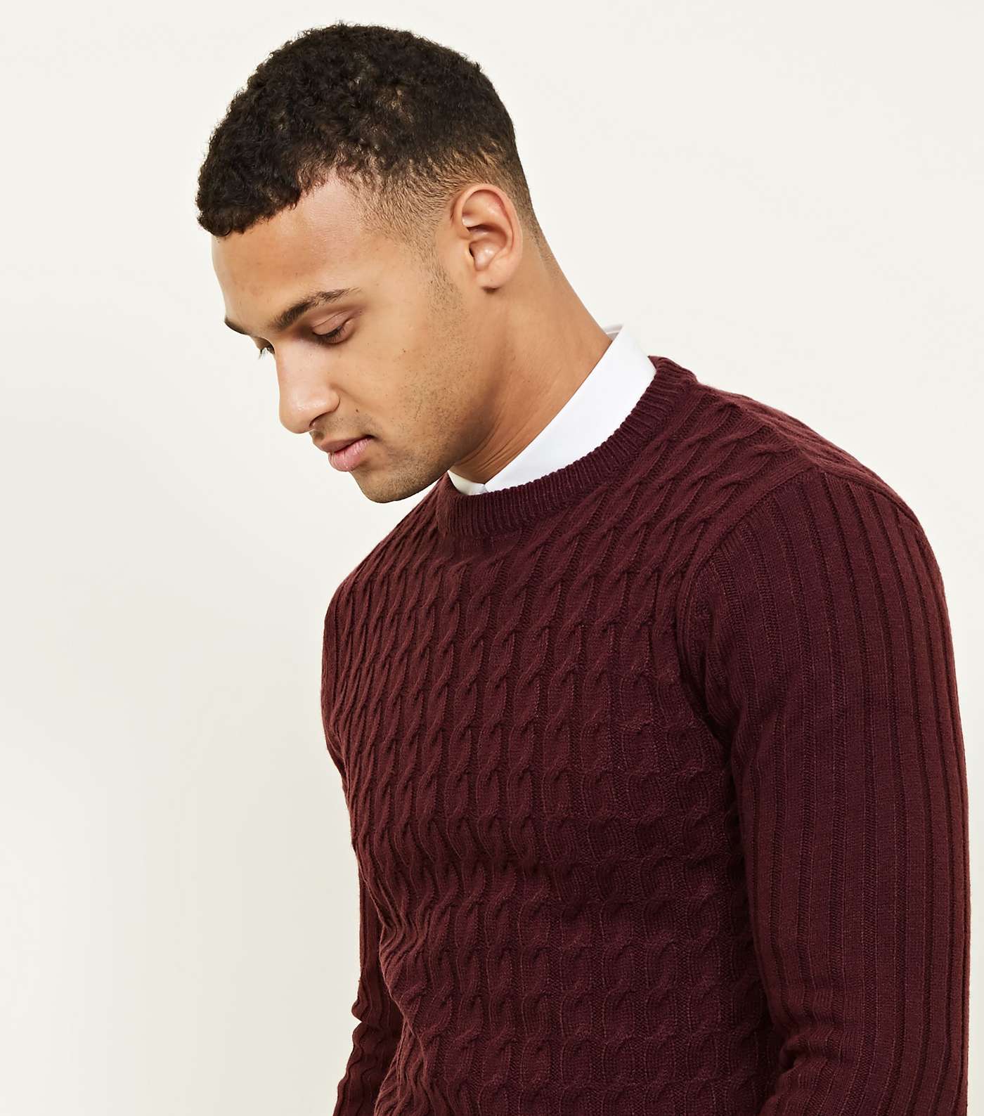 Burgundy Cable Knit Long Sleeve Jumper Image 5