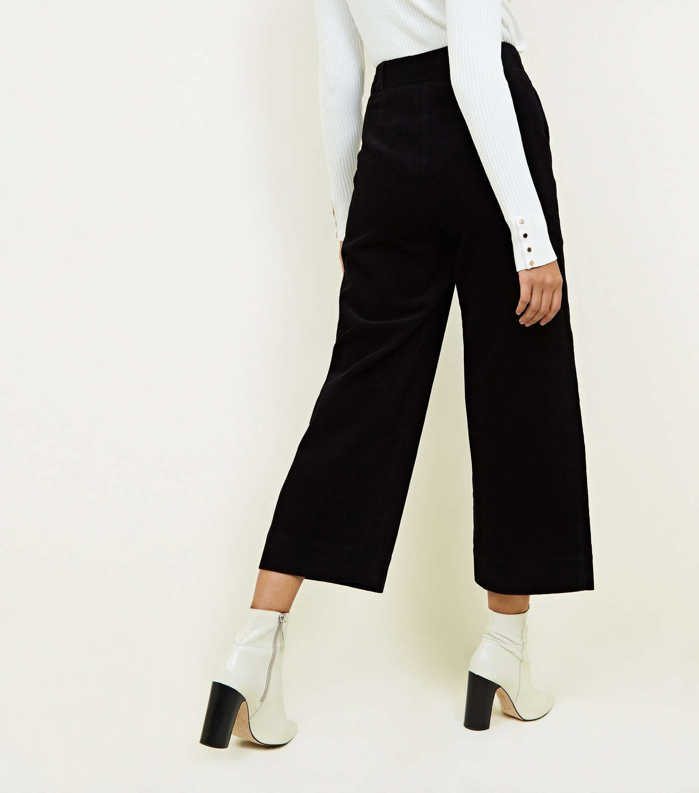 Black Corduroy Cropped Trousers Image 3