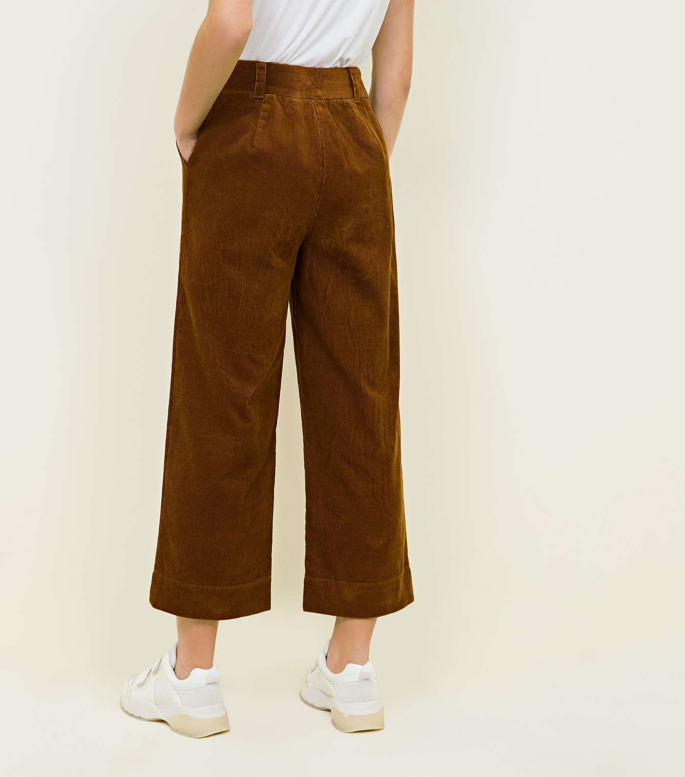 Dark Brown Corduroy Cropped Trousers Image 3