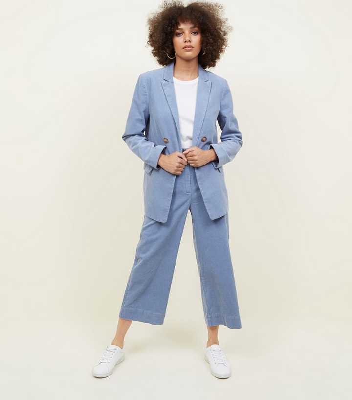 Blue Corduroy Cropped Trousers