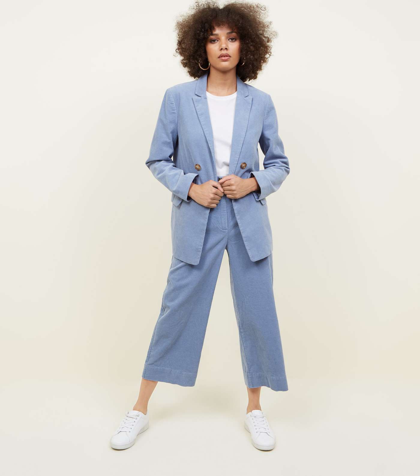 Blue Corduroy Cropped Trousers