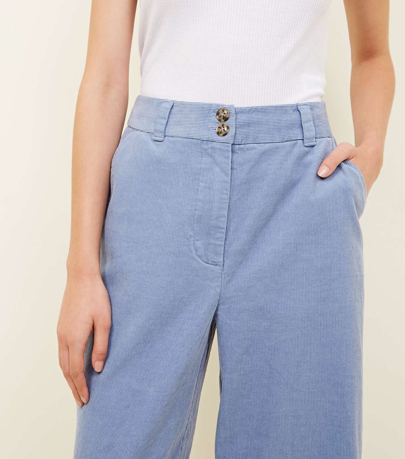 Blue Corduroy Cropped Trousers Image 5