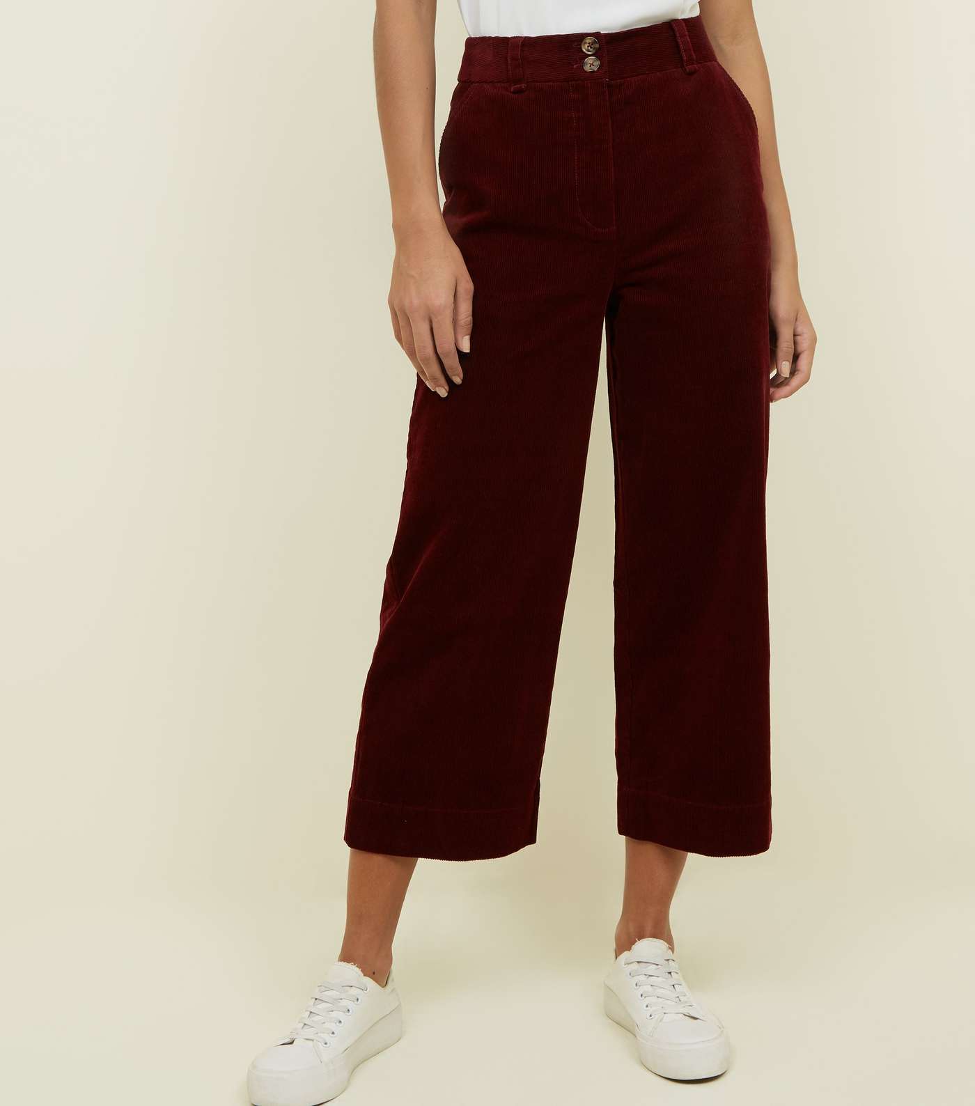Burgundy Corduroy Cropped Trousers Image 2