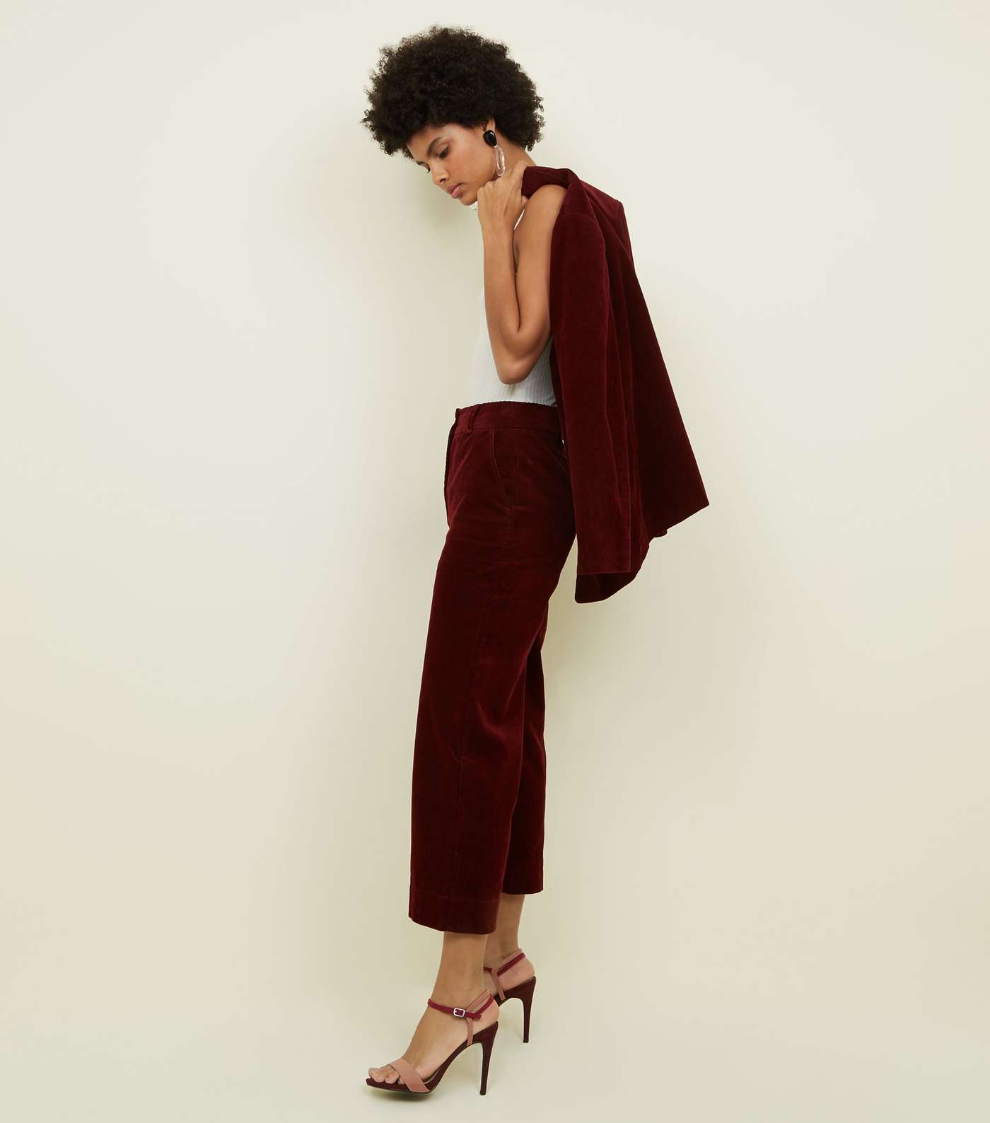 Burgundy Corduroy Cropped Trousers Image 6