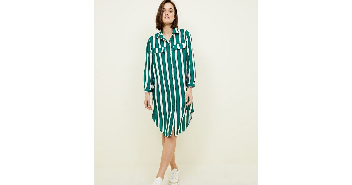 green stripe shirt dress