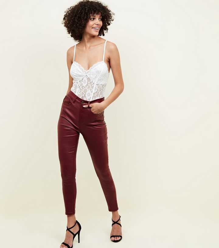 ingen Brise kerne Burgundy Coated High Rise Super Skinny Dahlia Jeans | New Look