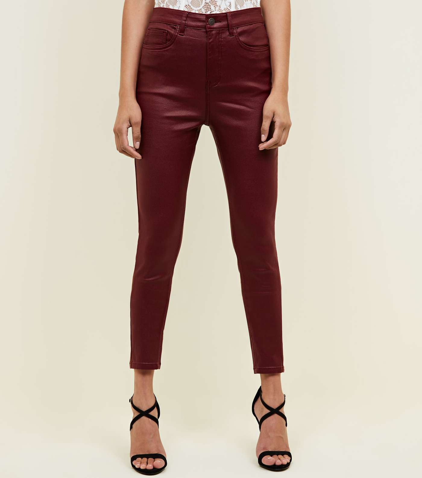Burgundy Coated High Rise Super Skinny Dahlia Jeans  Image 2