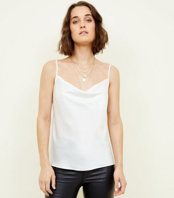 white satin cowl neck top