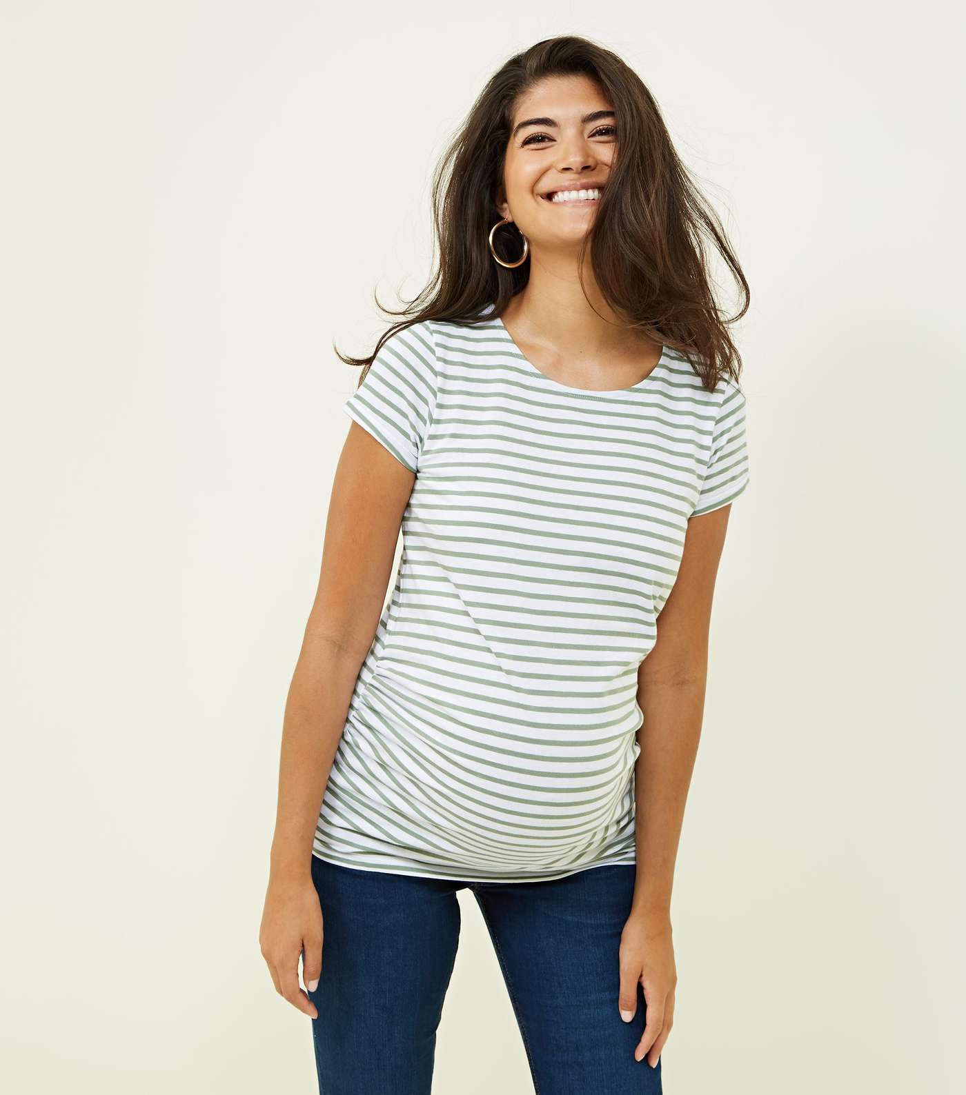 Maternity Green Stripe Short Sleeve T-Shirt
