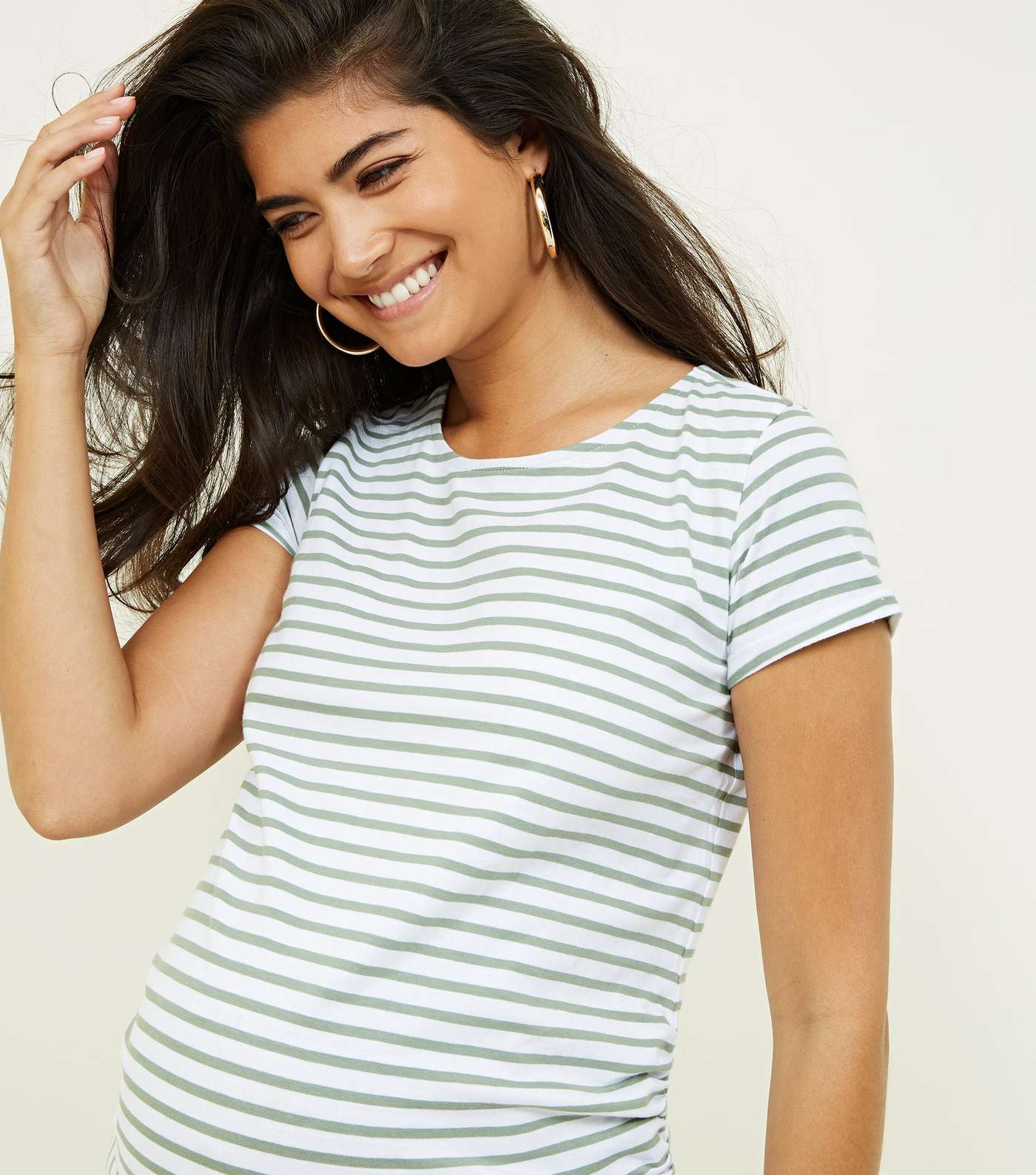 Maternity Green Stripe Short Sleeve T-Shirt Image 5