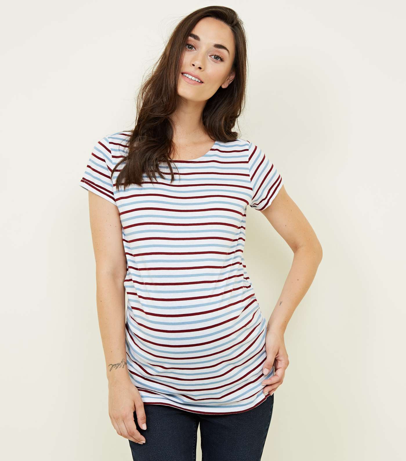 Maternity Pale Blue Stripe Short Sleeve T-Shirt