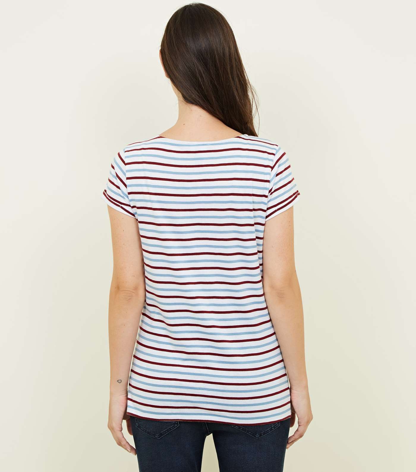 Maternity Pale Blue Stripe Short Sleeve T-Shirt Image 3