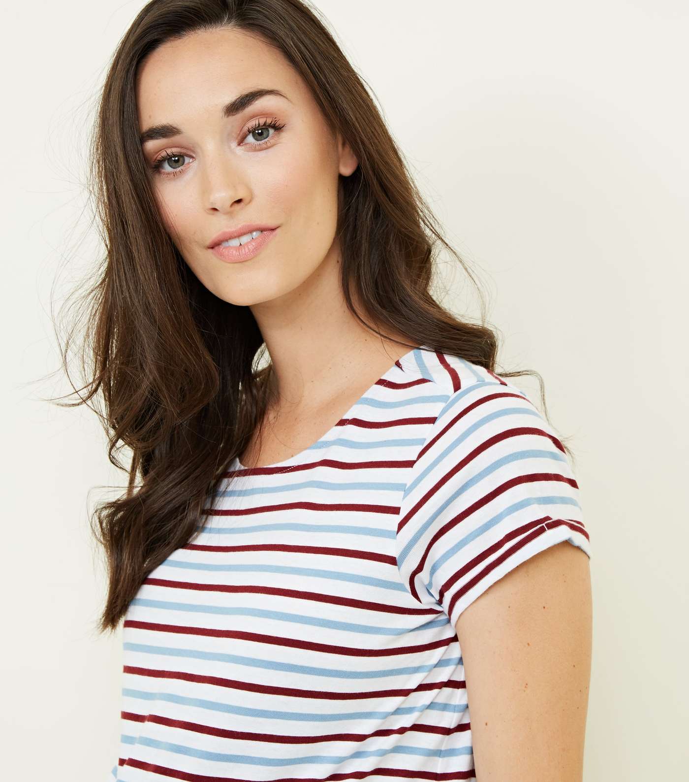 Maternity Pale Blue Stripe Short Sleeve T-Shirt Image 5
