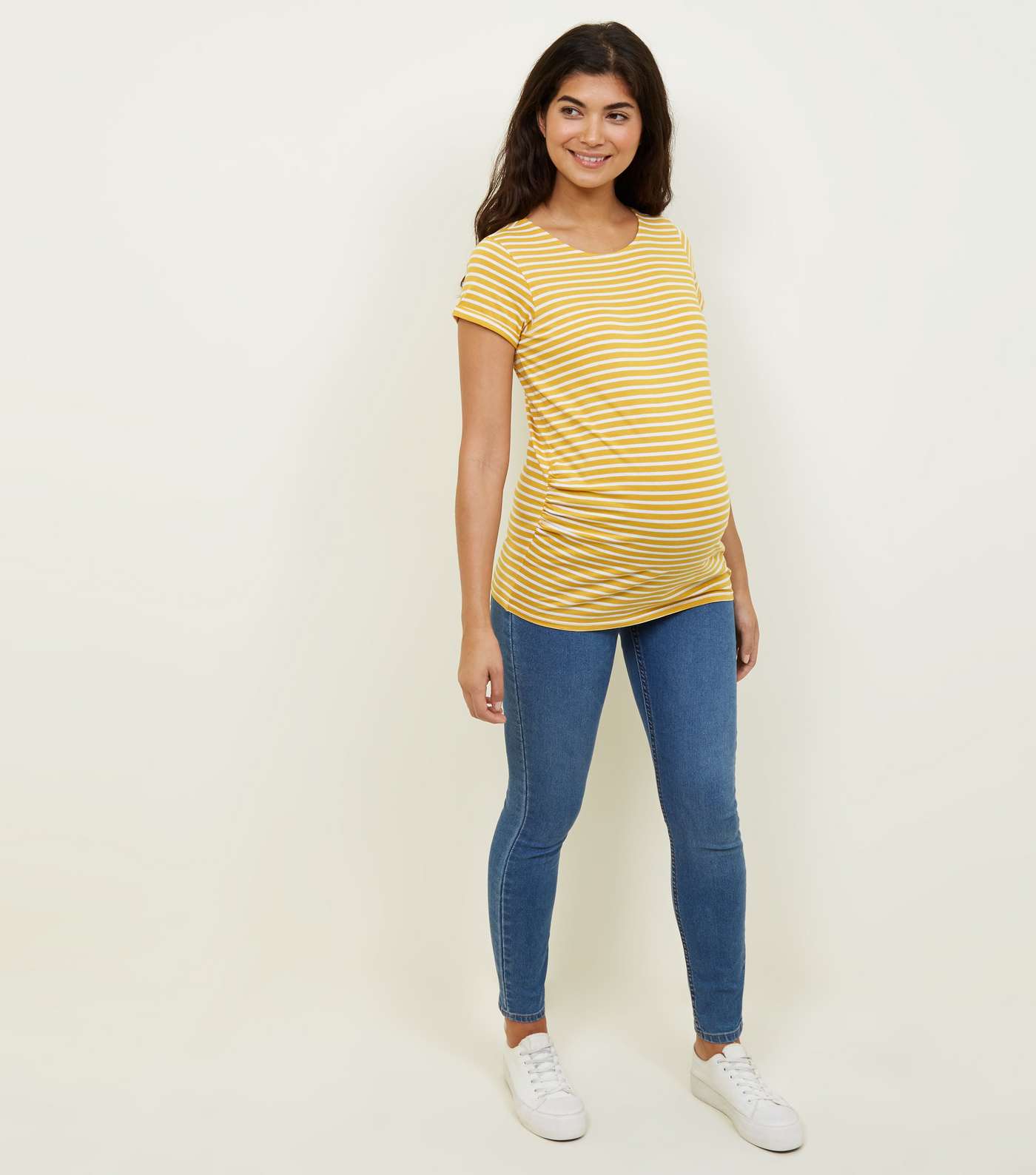 Maternity Yellow Stripe Short Sleeve T-Shirt Image 2